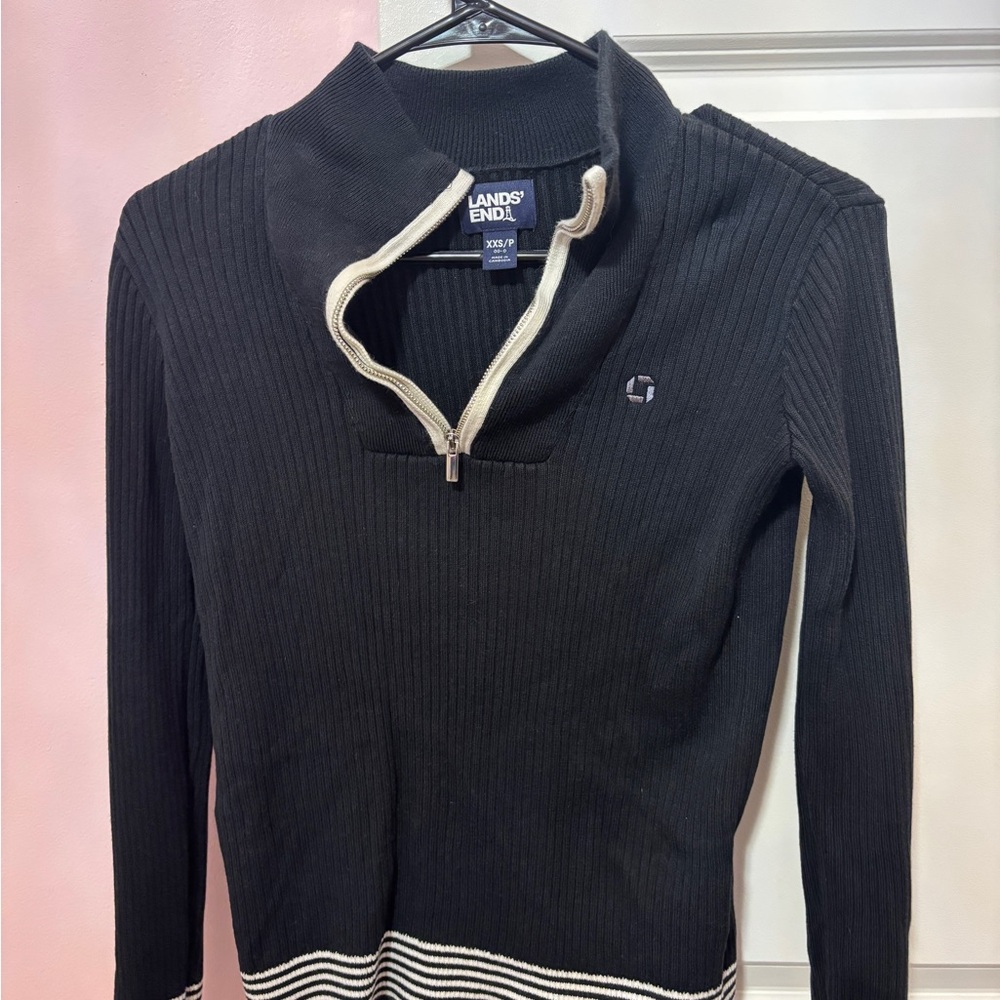 Lands' End Black and Cream Women's Cowl Neck Sweater